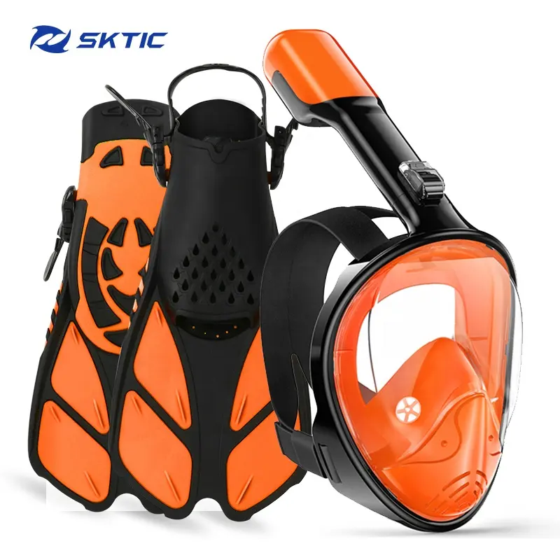 SKTIC Factory Adults Anti-fog Snorkel Mask Snorkeling Fins Diving Equipment Full Face Snorkel Set For Watersport Swimming