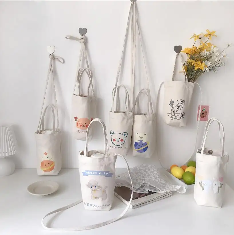 Thân Thiện Với Môi Canvas Cup Sleeve Chủ Bag Tùy Chỉnh In Ấn Canvas Coffee Bag Nước Di Động/Rượu Vang/Umbrella Bag Chai Túi