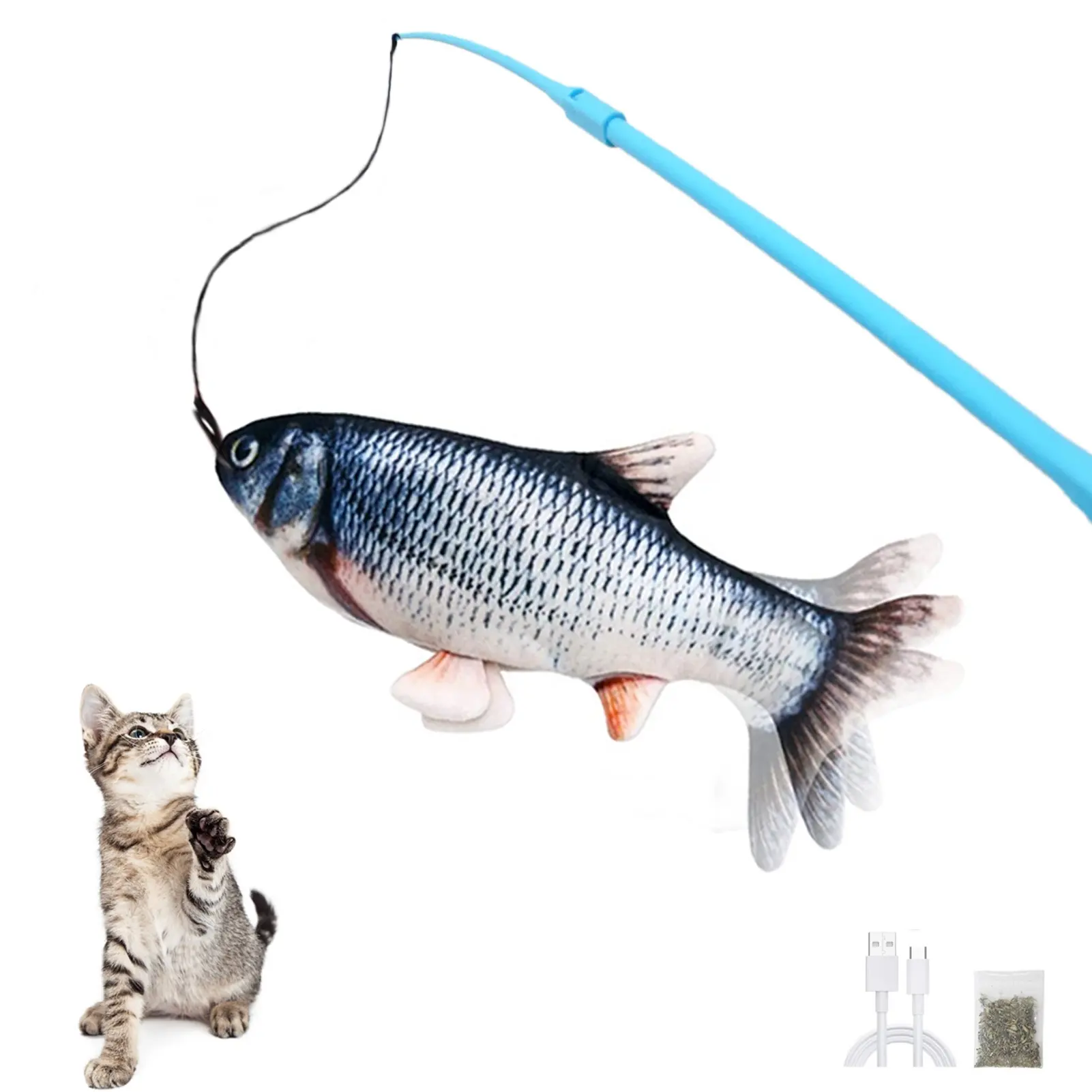 Juguete interactivo realista de felpa para perros y gatos, juguete para masticar peces, con Usb