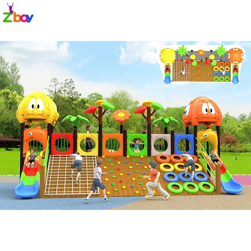 Colorato di lusso di plastica per bambini parco giochi all'aperto con attrezzature di arrampicata su roccia