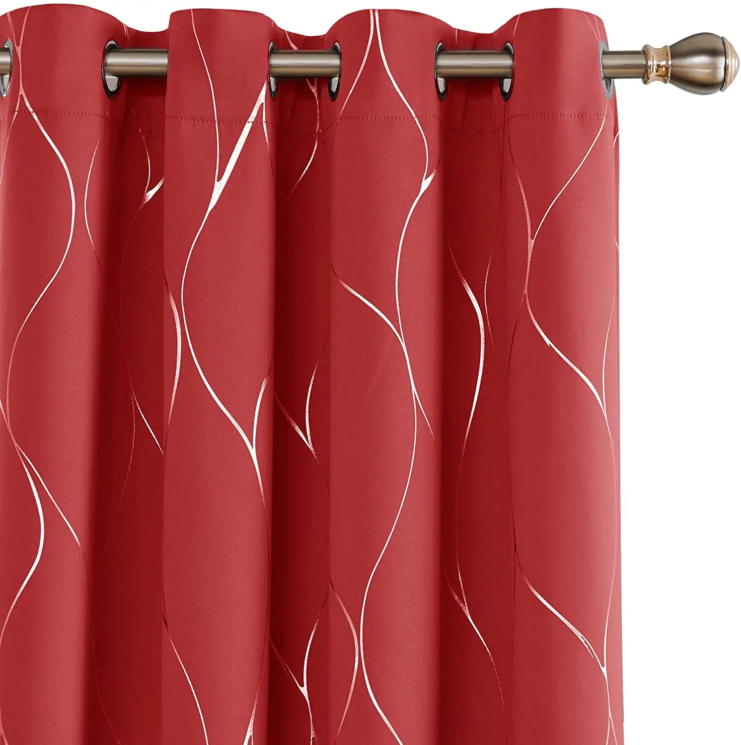 Red Wave Foil Print Blackout Curtains Grommet Room Darkening Curtain Noise Reducing Window Draperies for Living Room