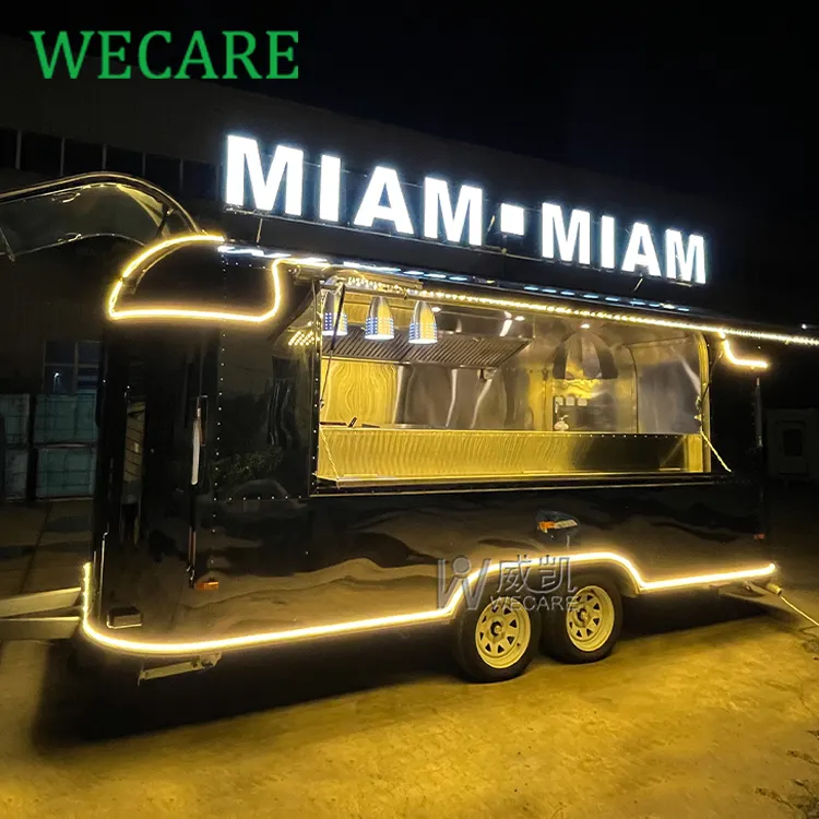 WECARE Carros De Comida Track Food Dining Car Mobile Bar Trailer Acero inoxidable Shining Airstream Food Truck con cocina completa