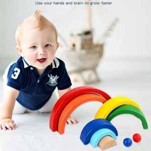 Juguete de madera Montessori para niños, bloques de construcción del espacio de geometría, juego de apilamiento de puente de arco de colores para bebés - Product Image 2