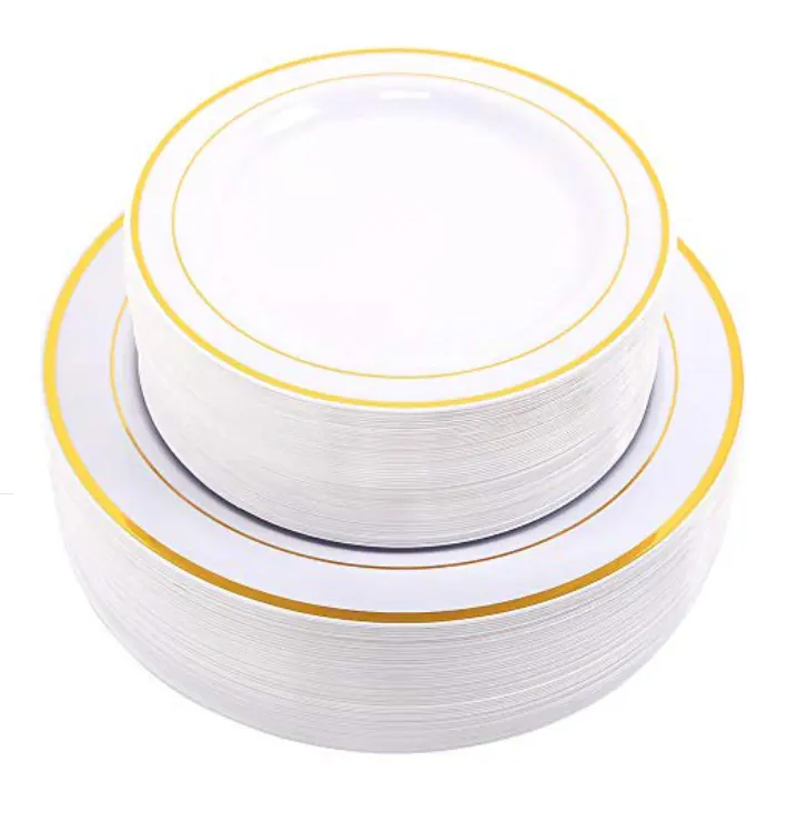 hot stamp PS disposable plastic plates for party and wedding with 30 10.25" plate 30 7.5" plate