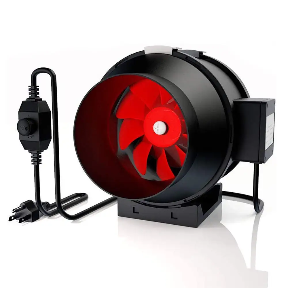 Ventilateur de conduit en ligne en plastique noir de haute qualité de 8 pouces avec capteur d'humidité de la température