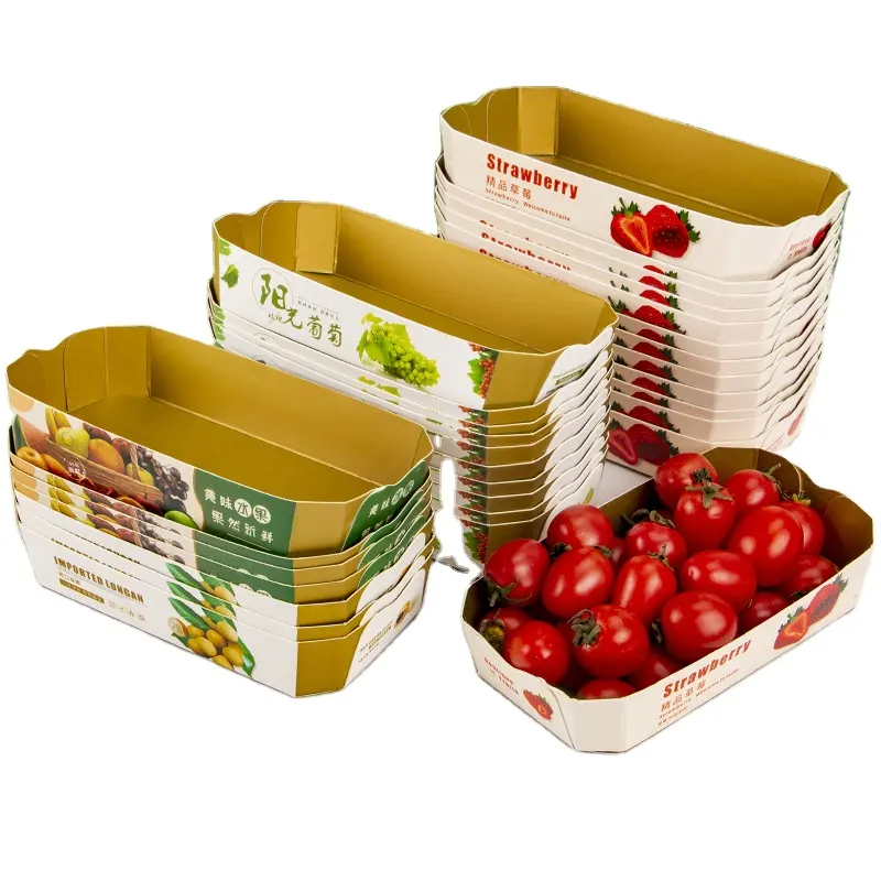 Vassoio di carta della scatola d'imballaggio dell'uva di stampa a colori della scatola della barca della scatola d'imballaggio del pomodoro della frutta libera della piega eliminabile