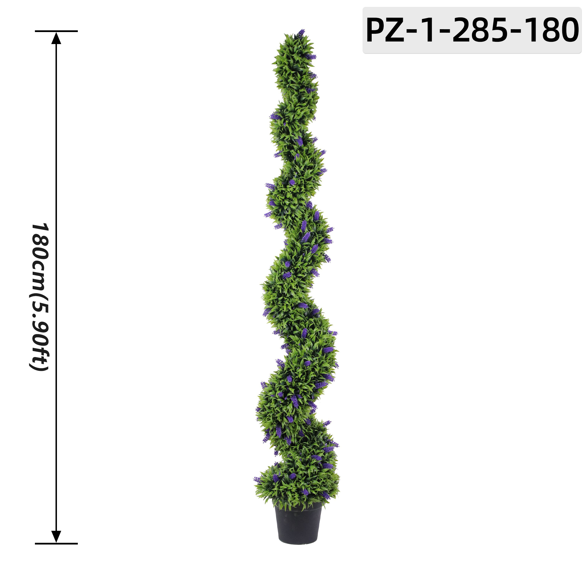 Árbol espiral floral verde con lavanda púrpura (180 cm / 5,90 pies)