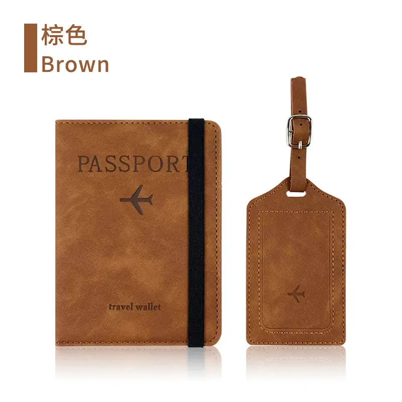High Quality PU passport bag and baggage tag sets RFID blocking leather passport holder Wholesale