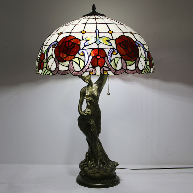 LongHuiJing Newly Handmade Glass Desk Lights 20Inch European Stained Glass Dragonfly Lampshade Tiffany Table Lamps