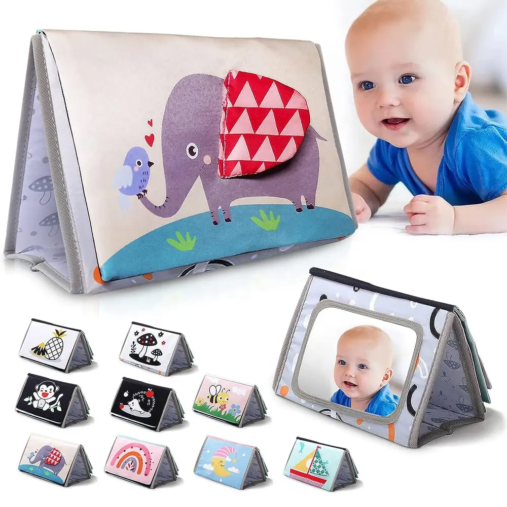 Trẻ sơ sinh Montessori cảm giác đồ chơi lịch mềm Crinkle 6 trang vải cuốn sách tương phản cao hoạt động gương cuốn sách cho bé Tummy thời gian