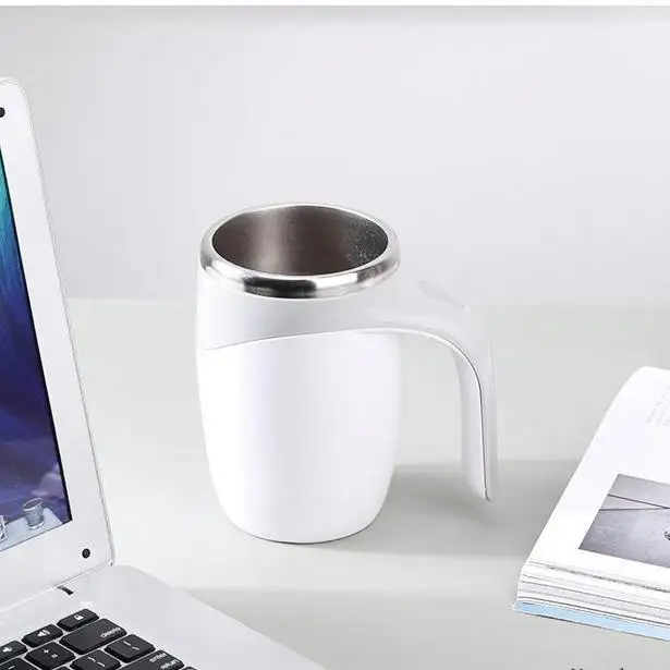 새로운 디자인 배터리 전원 380ml 자동 자동 자기 교반 머그잔 혼합 커피 컵 핸들 전기 믹서 자체 교반 컵