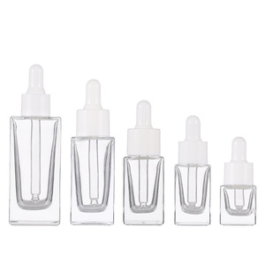 Gotero de vidrio cuadrado ransparente, botella vacía de 5ml-50ml, aceite esencial, suero cosmético líquido, envase de Lass, 1oz, 20oz - Product Image 1