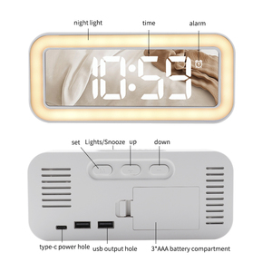 LED Mirror Alarm Clock Display <strong>Time</strong> with Night <strong>Light</strong> and Snooze Function Two USB Ports Table Digital Clock for Bedroom - Product Image 6