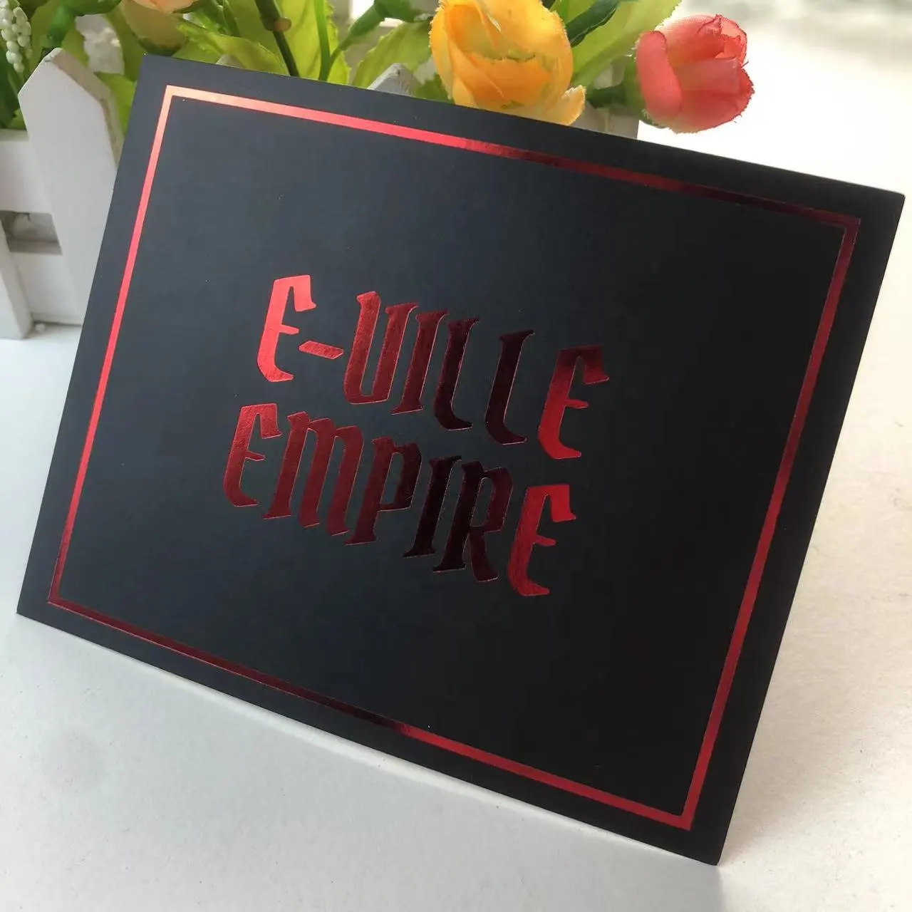 Foglio rosso di lusso personalizzato timbratura grazie cartoline di auguri con Logo personalizzato stampa Offset biglietto da visita