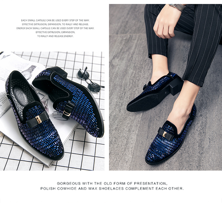Genuine Leather Glitter Material Comfortable Loafer for Men Blue S219-3421 (STOCK ITEM) 4 PRISTINE