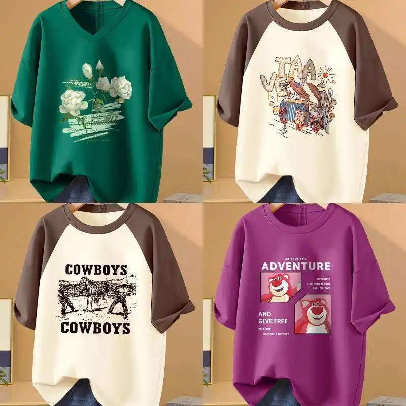 T-shirt 100% coton T-shirt décontracté T-shirt personnalisé à la mode dessin animé femmes à manches courtes Style chinois Guangdong adultes solide N13
