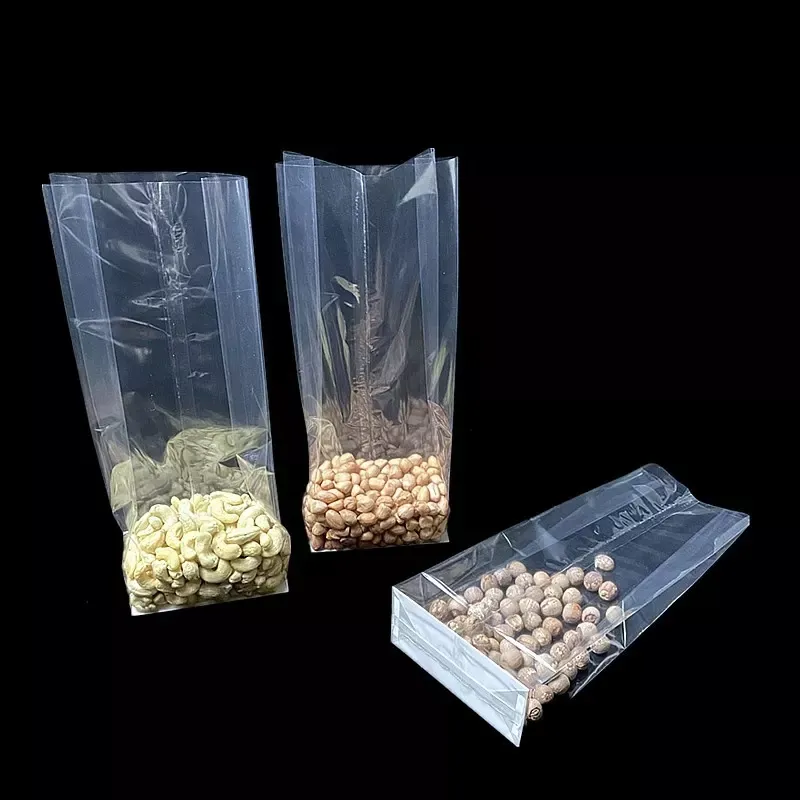 Ready to ShipIn StockFast DispatchOpp Side Gusset Self Seal Clear Plastic Cookie Packaging Bag For Gift Square Bottom Transparent Food Grade Packaging
