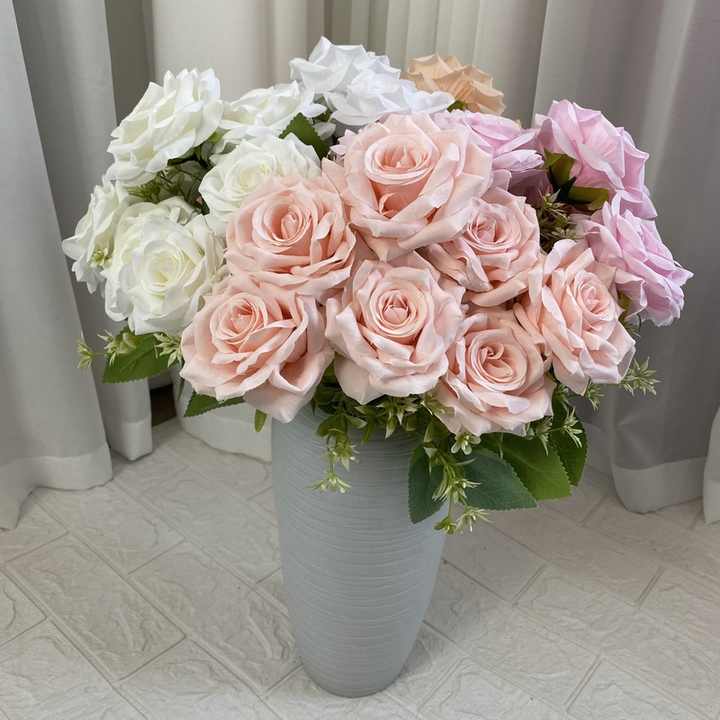 High Quality Silk Wedding Decoration Roses Bush Artificial Flowers Rose for Bridal Bouquet