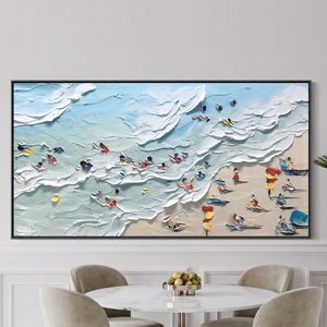 Yaz sevinç aile plaj boyama kıyı Hampton havai görünüm 3D doku sörf sanat mutlu tatil tatil yüzme sanat