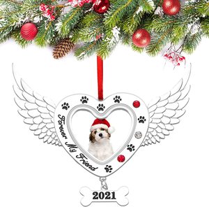 Trang Trí Giáng Sinh 2021 Mãi Mãi Người Bạn Của Tôi Pet Tưởng Niệm Kim Loại Chó Khung Ảnh Xmas Heart Wings Khung Ảnh Trang Trí - Product Image 2
