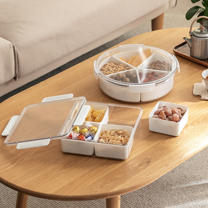 Contenedor organizador de almacenamiento de alimentos con tapa Bandeja de servicio dividida con 4 o 5 cajas extraíbles Contenedores Organizadores de refrigerador apilables - Product Image 5