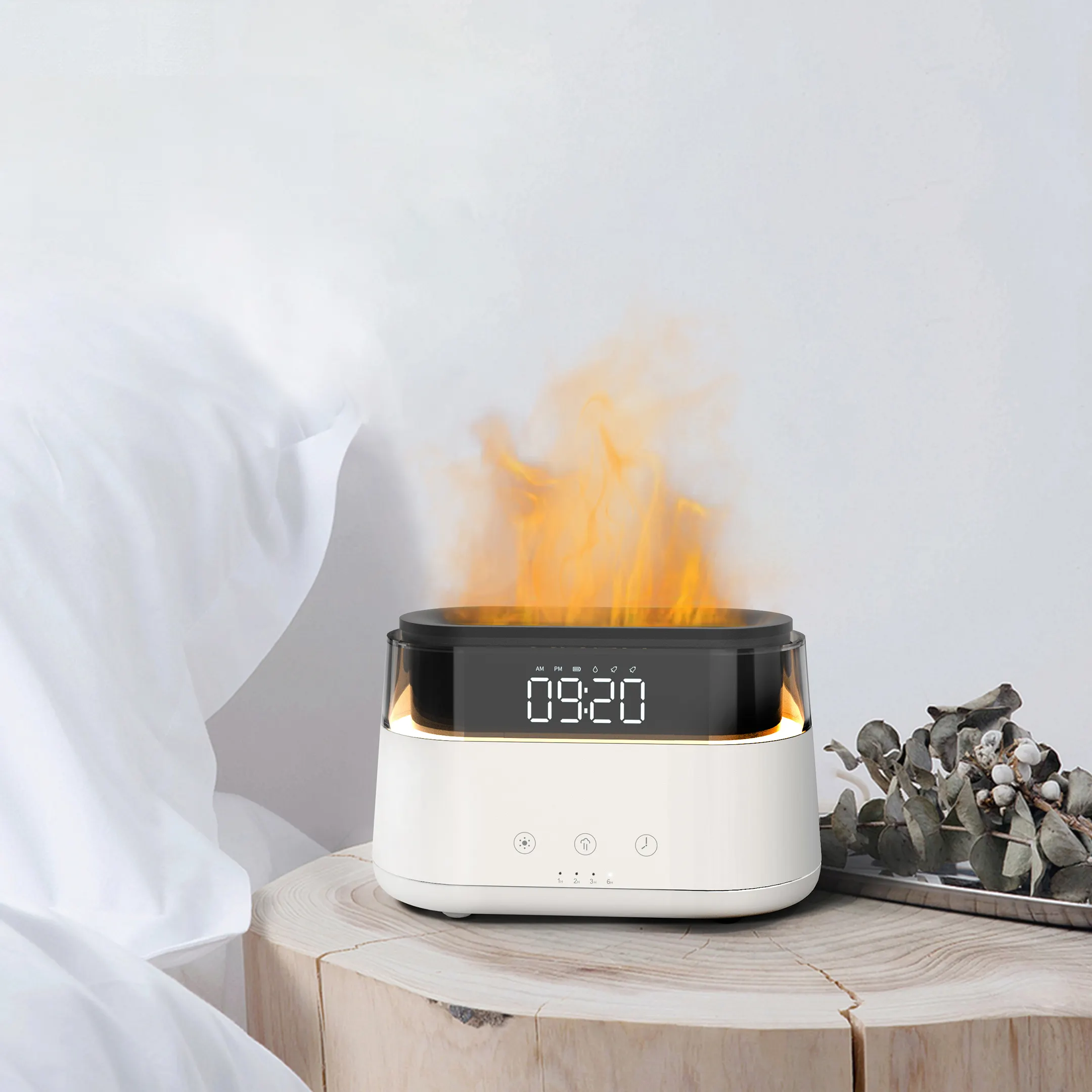 2023 mới được thiết kế đưa ra ngọn lửa khuếch tán hương thơm với đồng hồ báo thức dẫn ánh sáng ban đêm đa chức năng hương liệu thiết bị thông minh