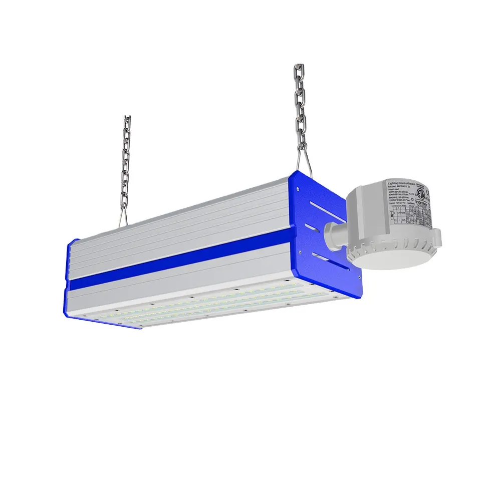 Boîtier bleu haute baie lampe 100W 200W 250W éclairage noir blanc moderne intérieur linéaire suspension