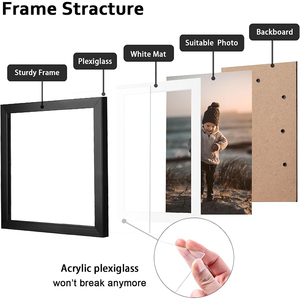 8x8 Black Square Wood Photo <strong>Frames</strong> with Plexiglass for Picture <strong>4x4</strong> with <strong>Mat</strong> or 8x8 Without <strong>Mat</strong> for Table Top and Wall Mounting - Product Image 2