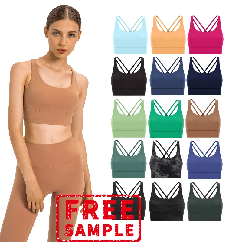 Free Sample Best Price Spandex Strappy Cross Back GYM Fitness Workout Comfortable Women Training Wear Sports Yoga Bra