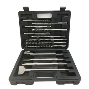 13pcs Masonry Concrete SDS Impact Drill <strong>Bits</strong> 6 8 10 12 14mm and <strong>Chisel</strong> with Point groove Flat <strong>Type</strong> Plastic Box Set Package - Product Image 1