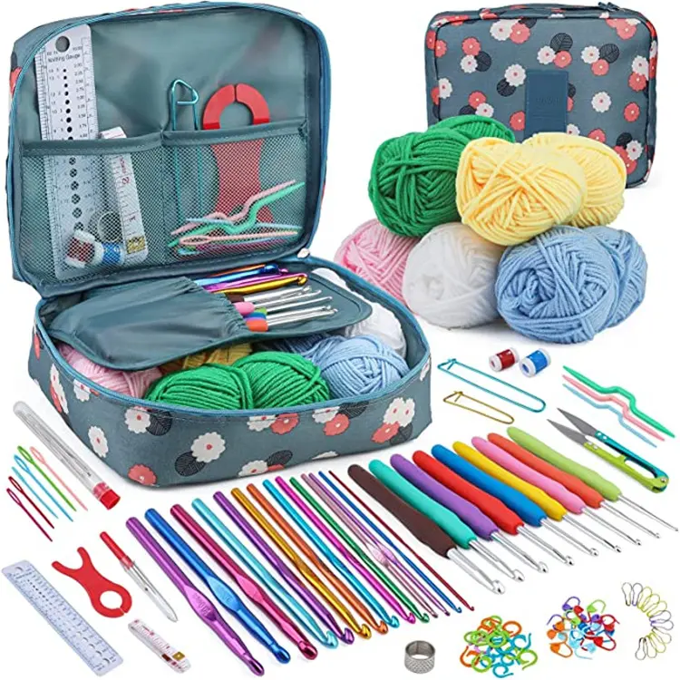 Crochet Accessories Set Including Ergonomic Hooks, Knitting Needles Sewing Diy Crafts Accessories Crochet Hooks Yarn Set