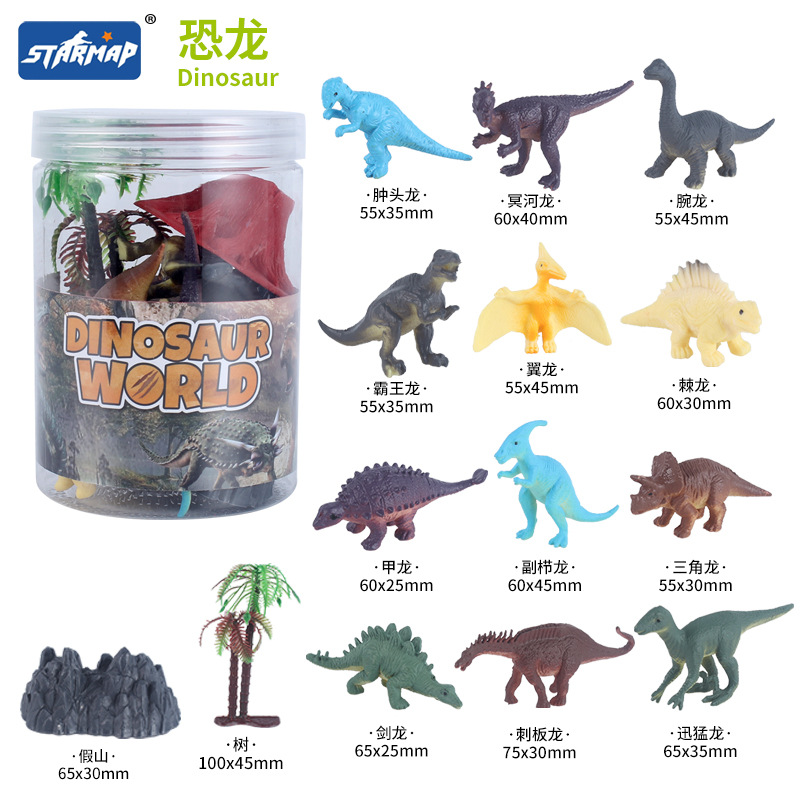 (Barril corto) 12 dinosaurio + escenas