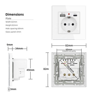 Enchufe USB y toma de pared de módulo eléctrico de potencia de interfaz de carga múltiple tipo C con puertos USB - Product Image 3