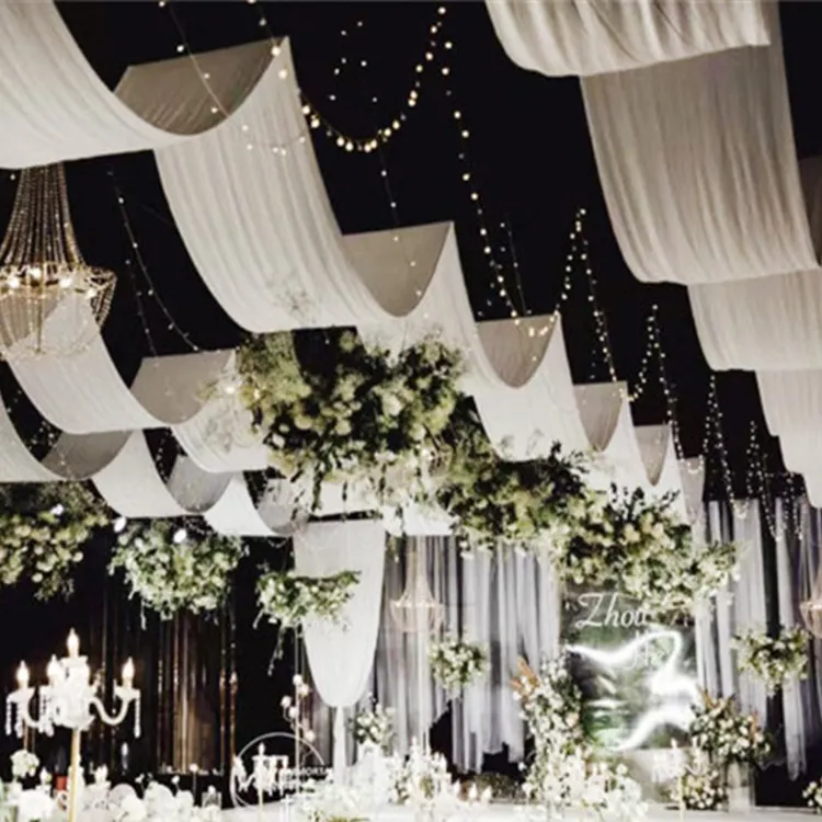 Draperie de salle de mariage, toile de fond ondulée, rideaux suspendus au plafond pour décoration de toit de tente de salle de fête