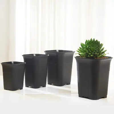 Pot Bunga Plastik Pembibitan Persegi Pilihan 3 Ukuran untuk Meja Rumah Dalam Ruangan, Samping Tempat Tidur atau Lantai, dan Halaman Luar Ruangan, Penanaman Rumput atau Taman