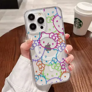 Sanrio Hello Kitty sevimli karikatür ile IPhone için kılıf 16 15 14 13 12 11 Pro Max manyetik uyumlu sert kabuk kapak - Product Image 3