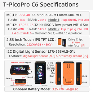 LILYGO T-Pico-Pro C6 Raspberry Pi RP2040 Módulo de placa de circuitos integrados MCU dual con sensor de luz digital, módulo de ESP32-C6 - Product Image 5