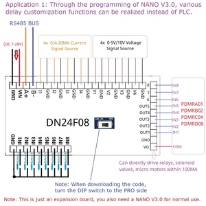 DN23E08_DN24F08 8AI-8DI-8DO Multifunction IO Expanding <strong>Module</strong> for <strong>ARDUINO</strong> NANO V3.0 RS485 Modbus RTU Open PLC LED Current - Product Image 6