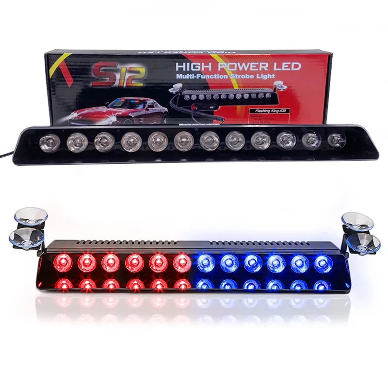 Voiture camion clignotant d'urgence ventouse tableau de bord intérieur pare-brise avertissement Flash Led voyants d'avertissement 12 Led Modes de clignotement 12V 001