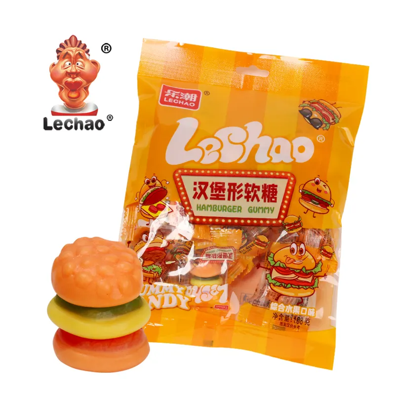 Lechao ลูกอมเยลลี่ลายการ์ตูนรสผลไม้แสนอร่อยฮาลาลมินิแฮมเบอร์เกอร์ลูกอมเยลลี่หวานเคี้ยวนุ่ม