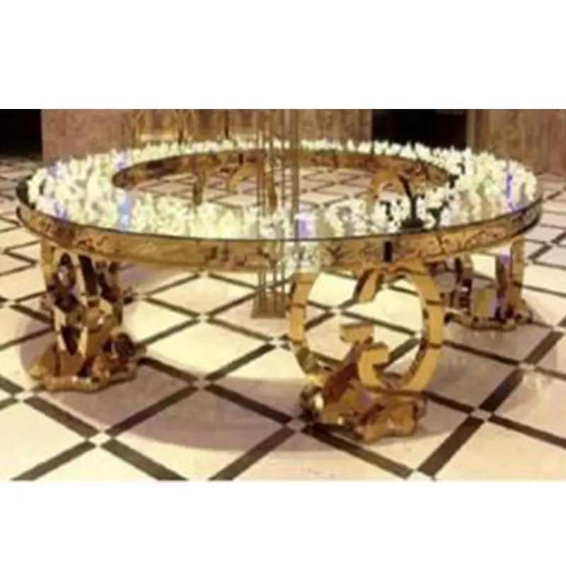 CZ220428-31 Gold Dound Dining Table Luxury Center Pieces Wedding Hall Furniture Dinning Table Set