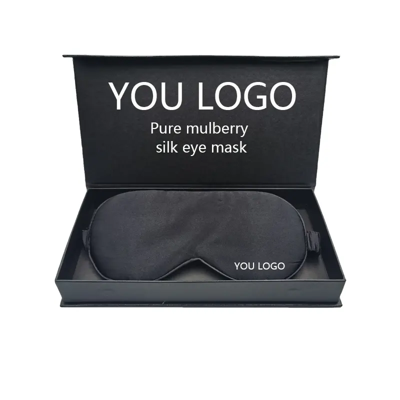 Etichetta con Logo personalizzato maschera per dormire seta stampata in seta naturale maschera per gli occhi da viaggio in pura seta di gelso 100%