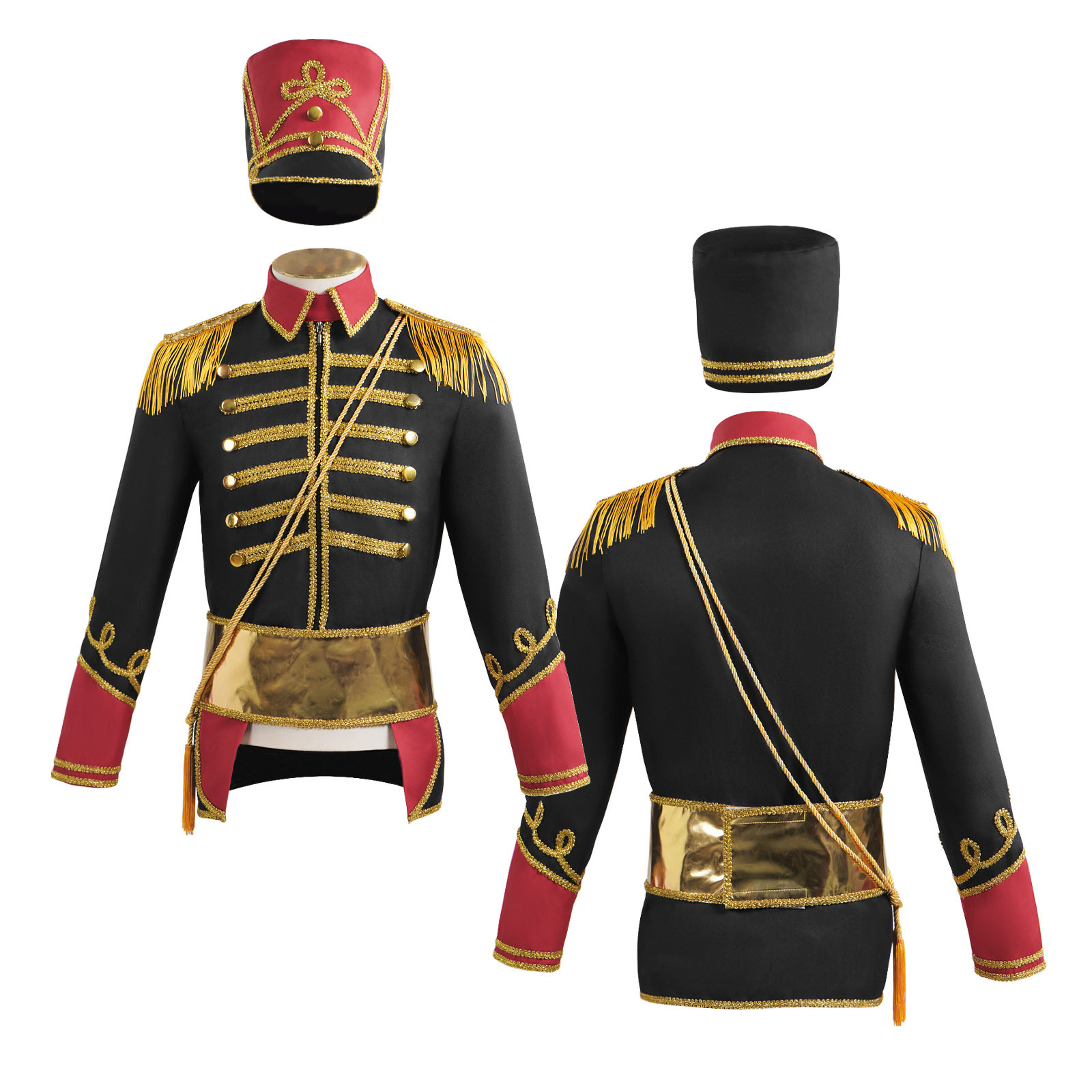 Black full set: coat + hat + belt + accessories