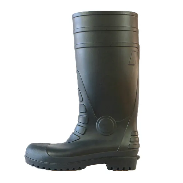Homens baratos calçados de segurança preto superior e sola de botas de borracha de segurança com aço para a indústria com certificação do CE