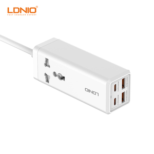 LDNIO-adaptador de teléfono SC1418 tipo C, Cable de extensión de escritorio, cargador 4 USB, enchufe EU UK US 65W
