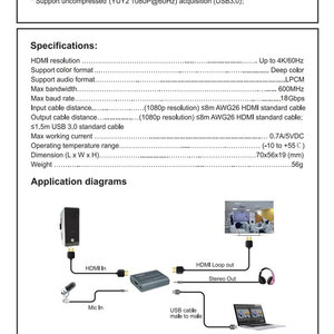 音频视频捕获HDMI到USB 2.0视频采集卡与音频HDMI采集卡USB 2.0 1080P - Product Image 3