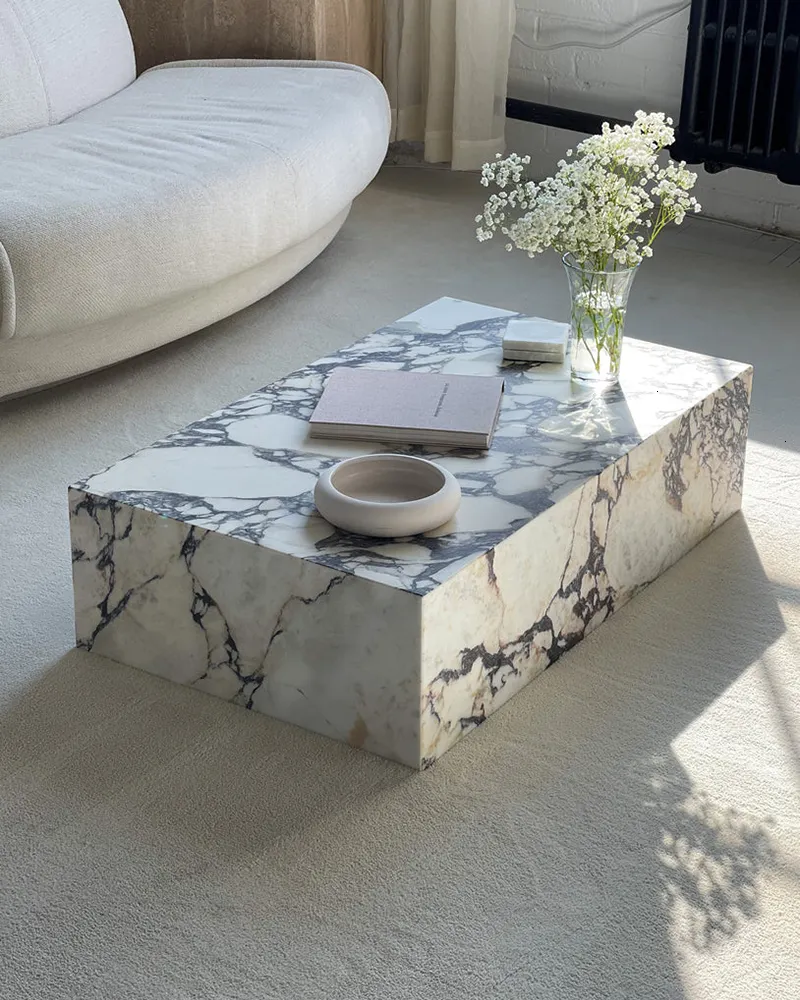 Custom 100*60*30 CM Luxury Calacatta Marble Purple Bulgaris Side Table Marmol Cube Plinth Calacatta Viola Marble Coffee Table