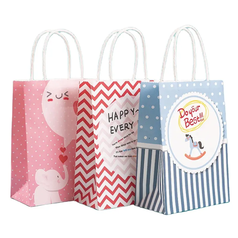 베이비 샤워 생일 파티 선물을위한 도매 핑크 공예 종이 가방