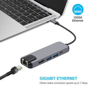 Tipo C porta Ethernet Lan Gigabit 100Mbps Hub Usb C a Rj45 adattatore 5 in 1 Hub USB - Product Image 3