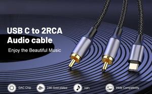Alta qualidade tipo C para 2RCA áudio cabo alta fidelidade som saída perfeita para sistemas de áudio modernos Car Audio